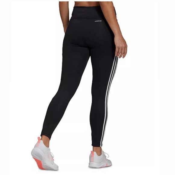 Adidas Womens 3-Stripe High-Waist Full Length Training Leggings NWT blk/white L - Picture 2 of 4